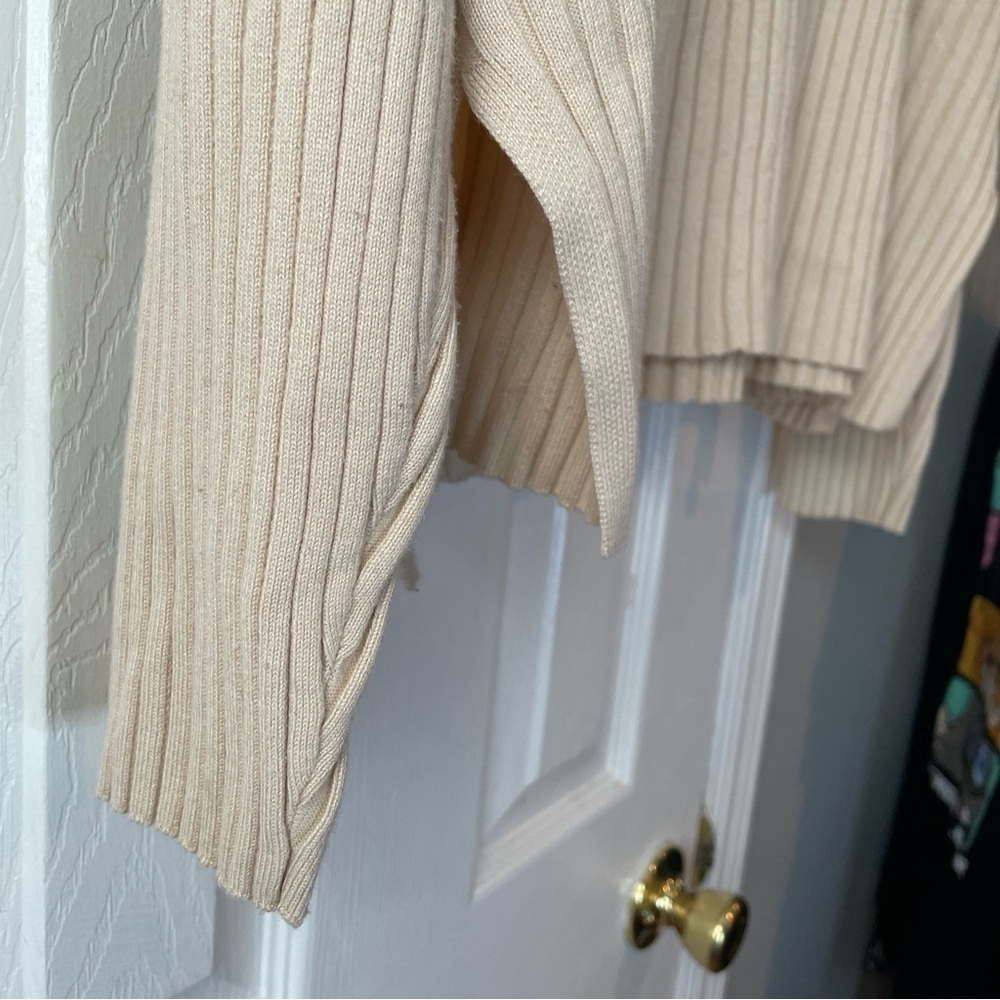 Aqua Women's XXXL Ribbed Knit Hooded Sweater Pullover Beige Drop Shoulder Loose - Picture 13 of 16